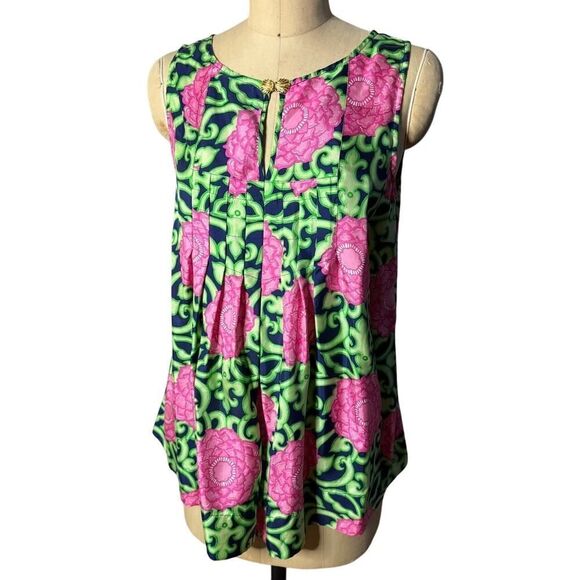 Lily Pulitzer Silk Floral Tank Top w/ Side Zip Size 12 EUC - Picture 2 of 5
